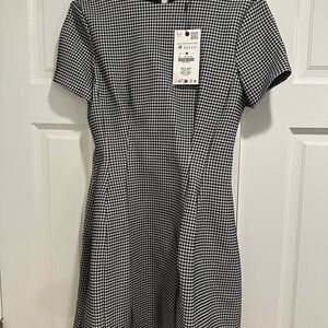Zara Black and White Houndstooth Mini Dress
